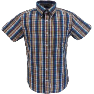 Ikon Original Blue Multi Checked Short Sleeved Button Down Shirts