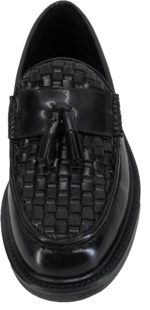 Ikon Original Black Real Weave Retro,Ska,Northern Soul Tassel Loafers - Imagen 4