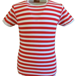 Run & Fly Mens Retro Mod 60s Indie Red & White Cotton T Shirt