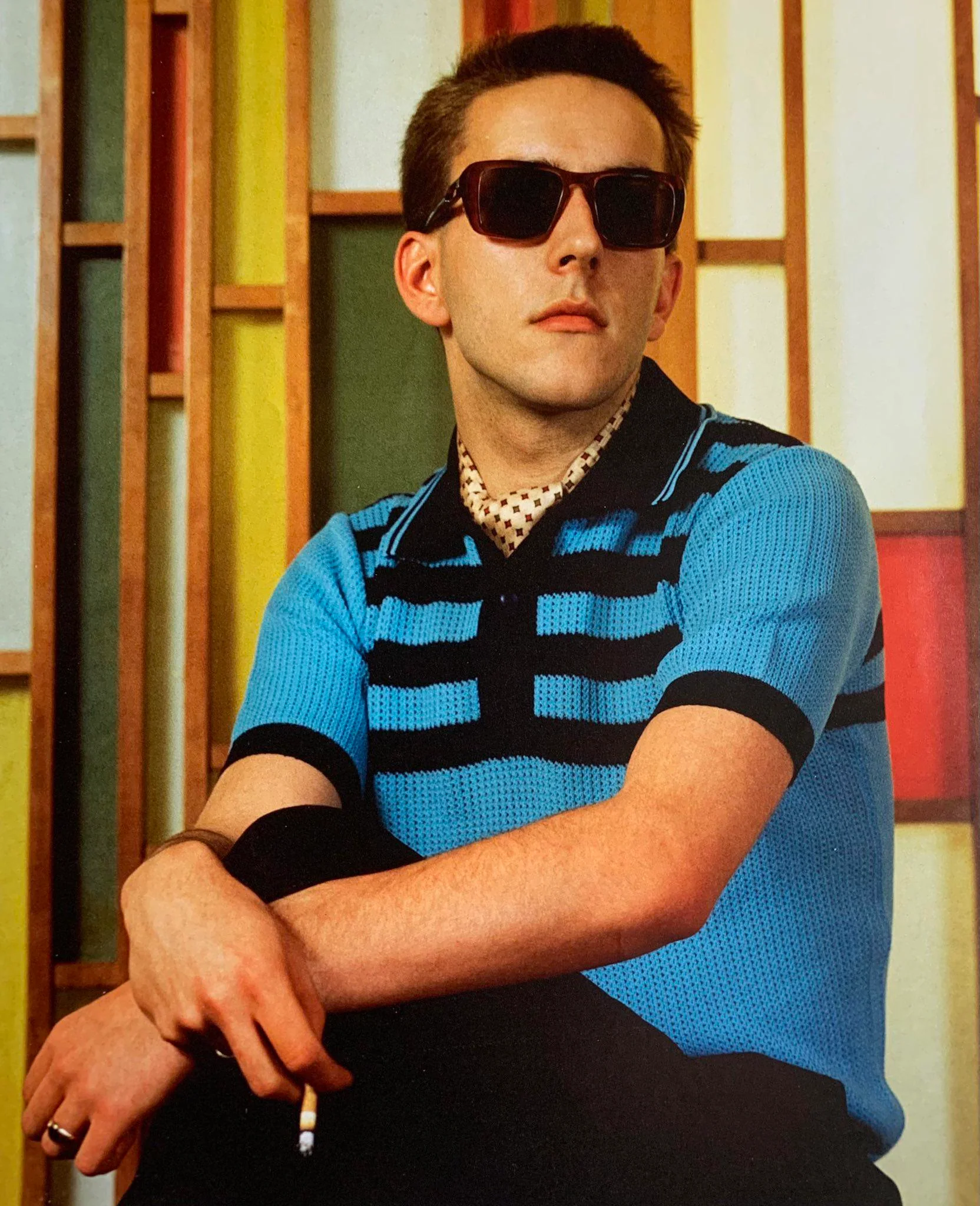 Ska & Soul Mens Hall Turquoise Blue Striped Waffle Knitted Polo Shirt - Imagen 4