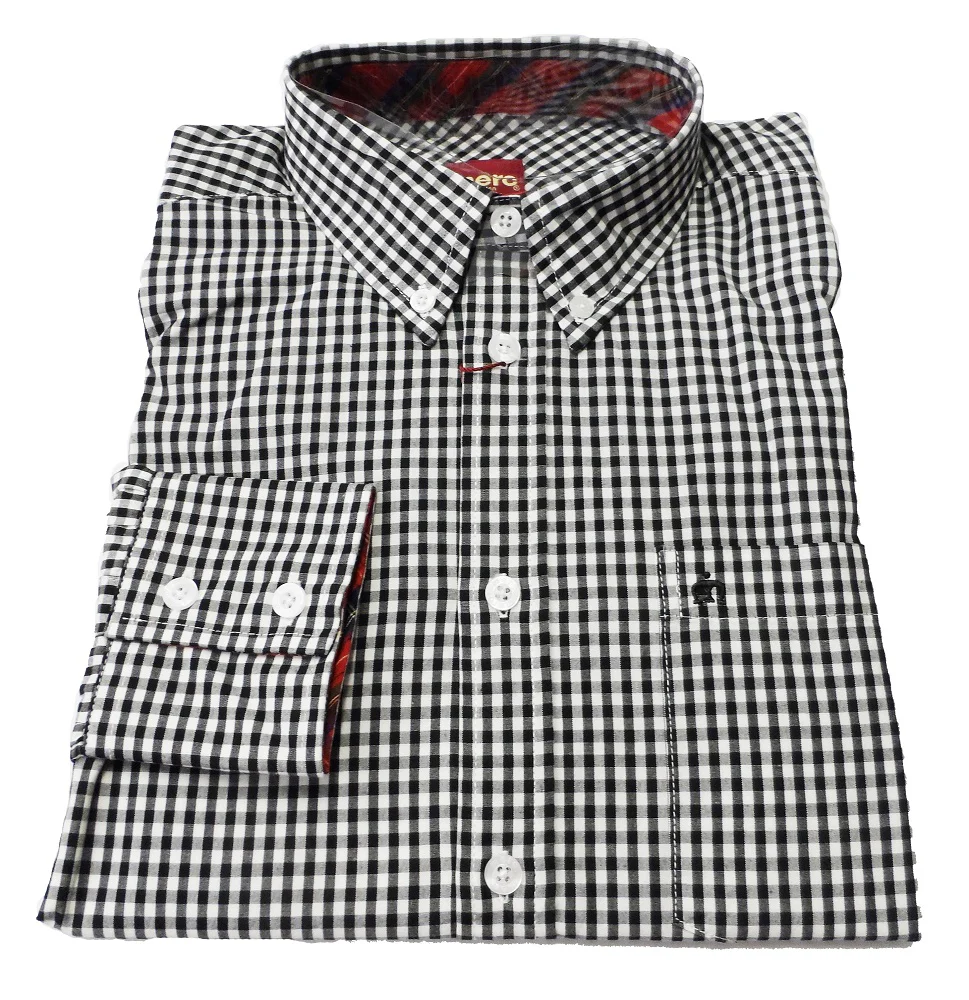 Merc Japster Black & White Gingham Cotton Long Sleeved Retro Mod Button Down Shirts - Imagen 3
