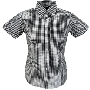 Relco Retro Black Gingham Ladies Button Down Short Sleeved Shirts