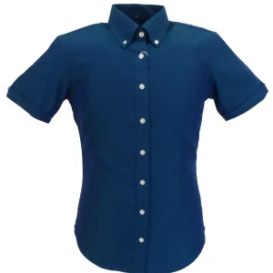 Relco Ladies Blue/Green Tonic Button Down Short Sleeved Shirts