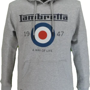 Lambretta Mens Grey Marl Target Logo Hooded Top