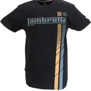 Lambretta Mens Black Fade Racing Stripe Retro T Shirt