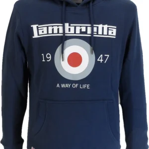 Lambretta Mens Navy Blue Target Logo Hooded Top