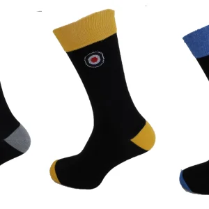 Lambretta Mens 5 Pair Pack of Black Contrast Target Socks