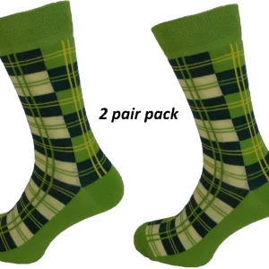 Mens 2 Pair Pack Lime Green Tartan Socks