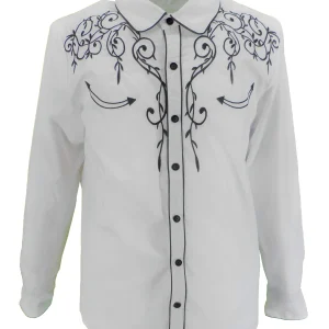 Mazeys Mens White Black Western Cowboy Vintage/Retro Shirts