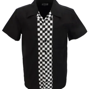 Mens Retro Black and Checkerboard Rockabilly Bowling Shirts