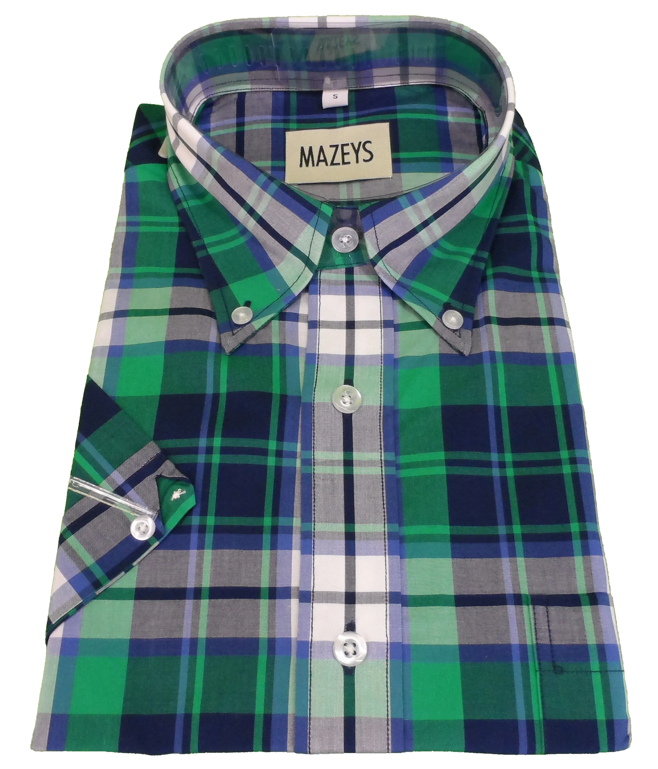 Mazeys Mens Green Checked 100% Cotton Short Sleeved Shirts - Imagen 3