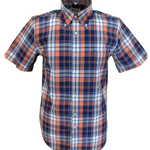Mazeys Mens Orange Checked 100% Cotton Short Sleeved Shirts