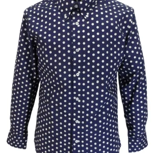 Mazeys Mens Navy White Retro Mod Polka Dot 100% Cotton Shirts…