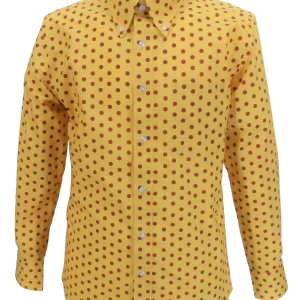 Mazeys Mens Mustard/Brown Retro Mod Polka Dot 100% Cotton Shirts…