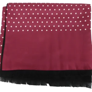 Mazeys Classic Retro Mod Mod Tassled Scarf Burgundy Polka Dot