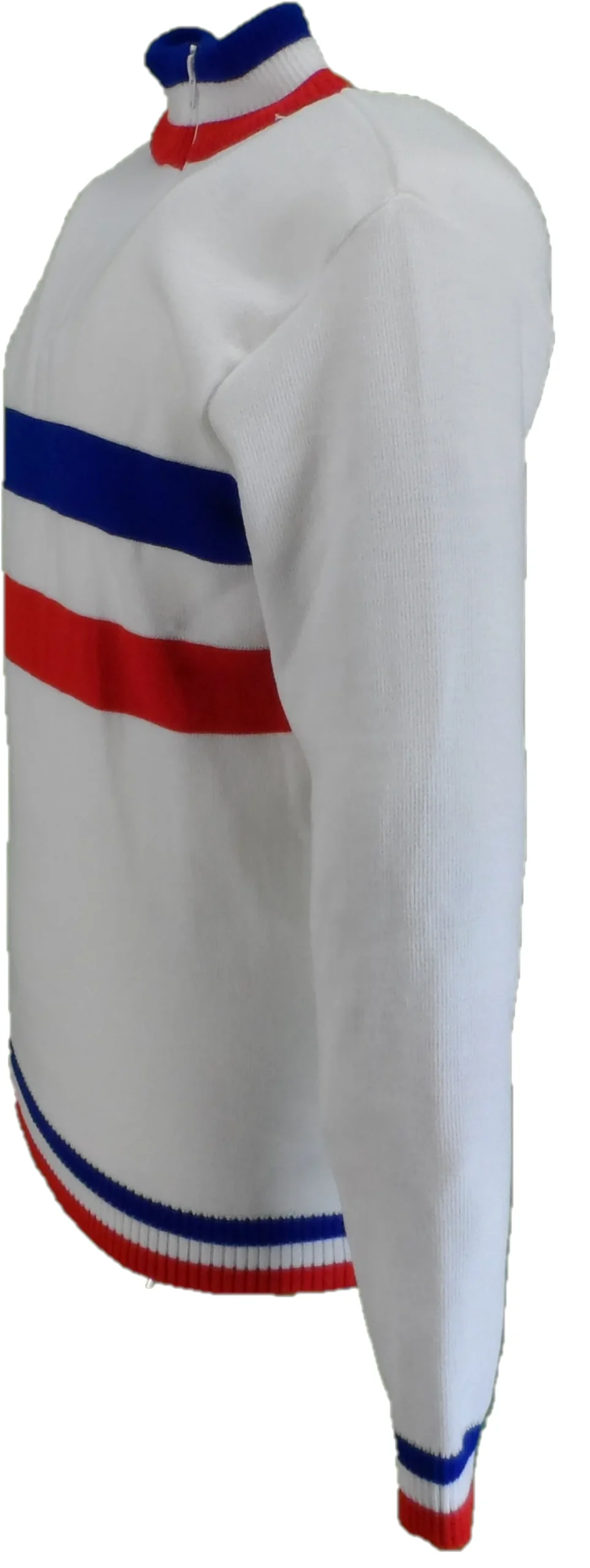 Mazeys Mens White Retro Stripe Knitted Cycling Top - Imagen 3