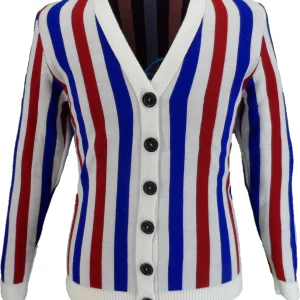 Mazeys Mens Classic Retro Multi Striped Cardigan