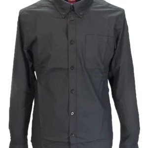 Merc Albin Black Cotton Long Sleeved Retro Mod Button Down Shirts
