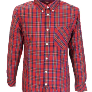 Merc Red Neddy Cotton Long Sleeved Retro Mod Button Down Shirts