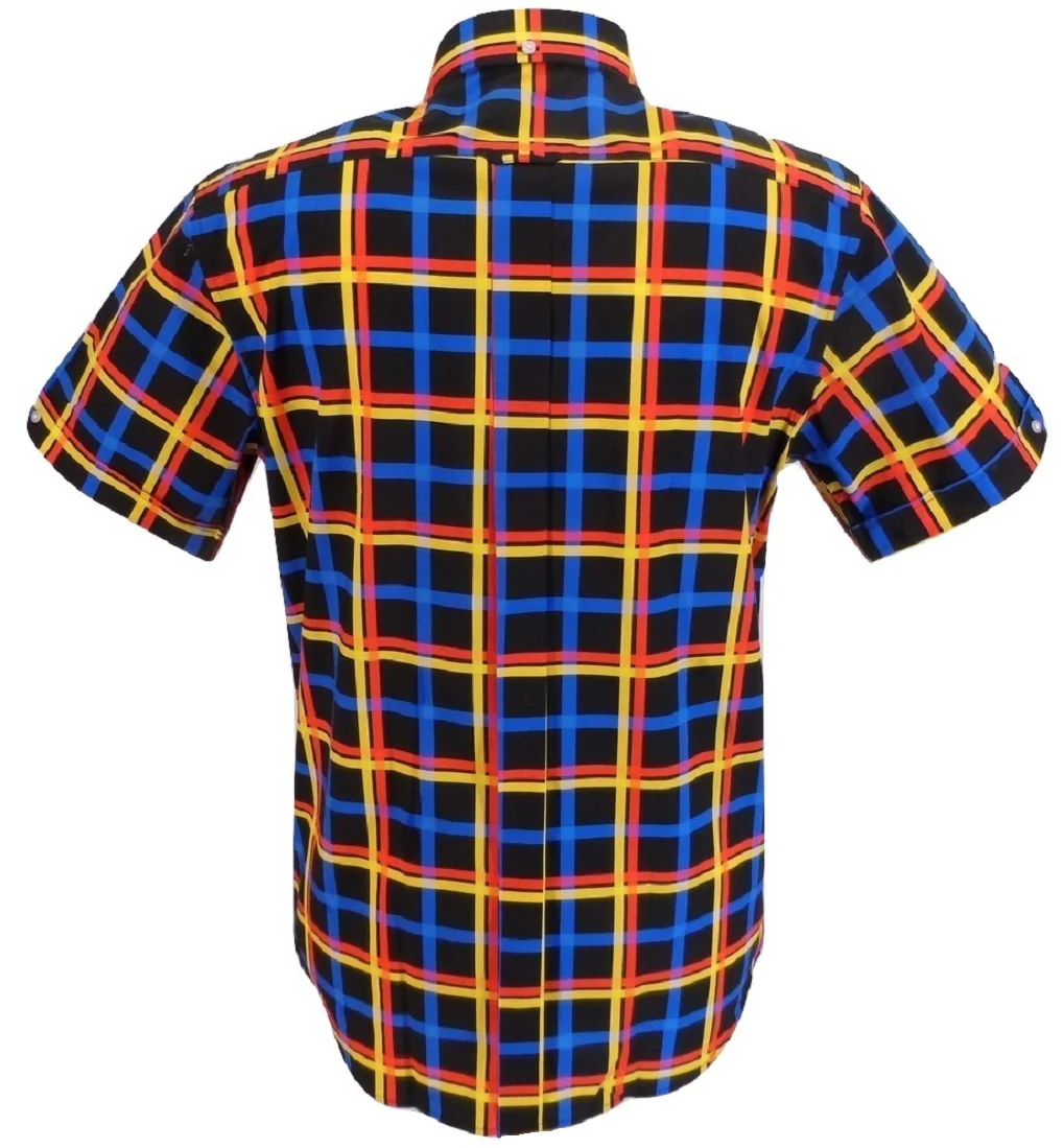 Mazeys Mens Black Multi Checked 100% Cotton Short Sleeved Shirts - Imagen 3