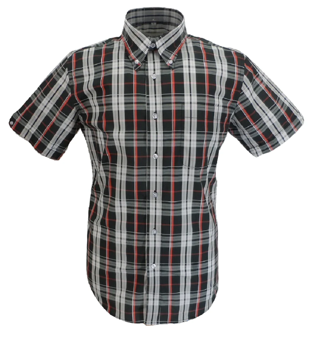 Mazeys Mens Black/Grey/Red Checked 100% Cotton Short Sleeved Shirts