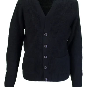Relco Classic Retro Waffle Knit Black Cardigan