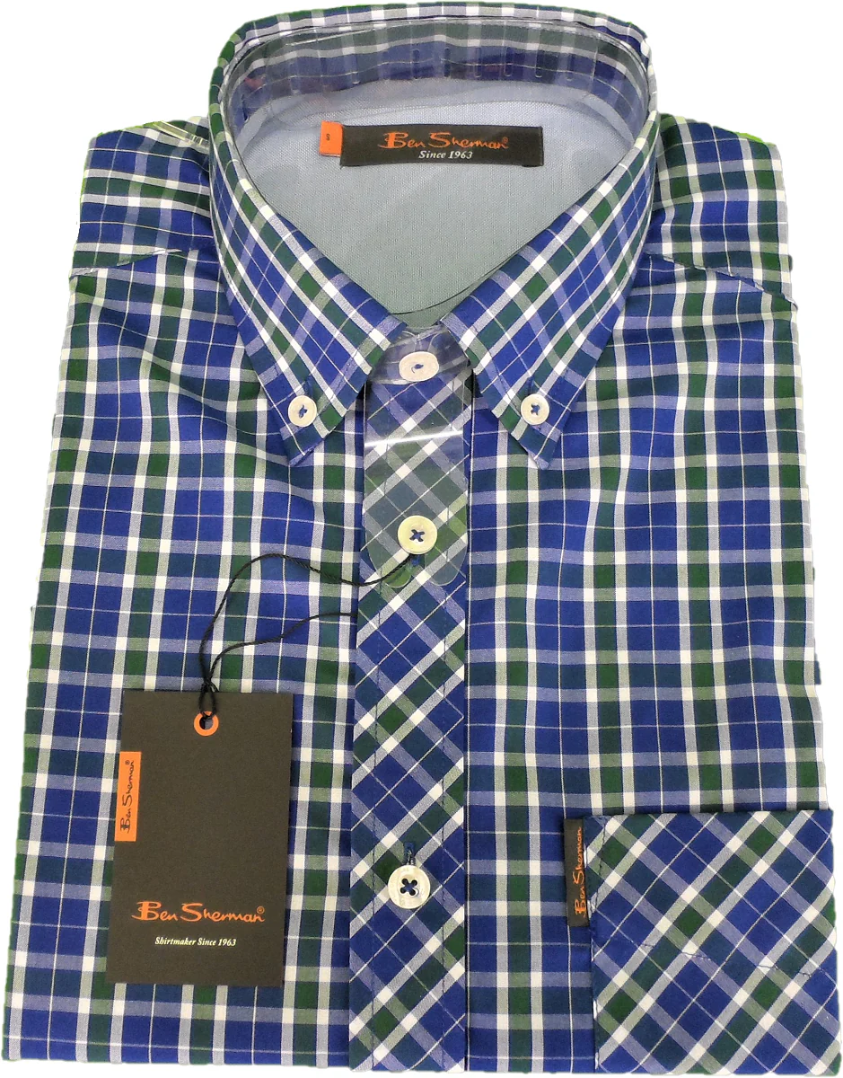 Ben Sherman Mens Blue Checked Short Sleeved Shirt - Imagen 3
