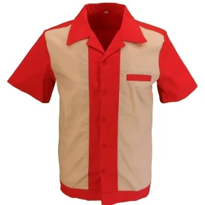 Mazeys Mens Retro Red/Cream 50s Rockabilly Bowling Shirts