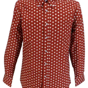 Mazeys Mens Brown and White Retro Mod Polka Dot 100% Cotton Shirts…