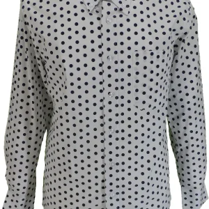 Mazeys Mens White and Navy Retro Mod Polka Dot 100% Cotton Shirts