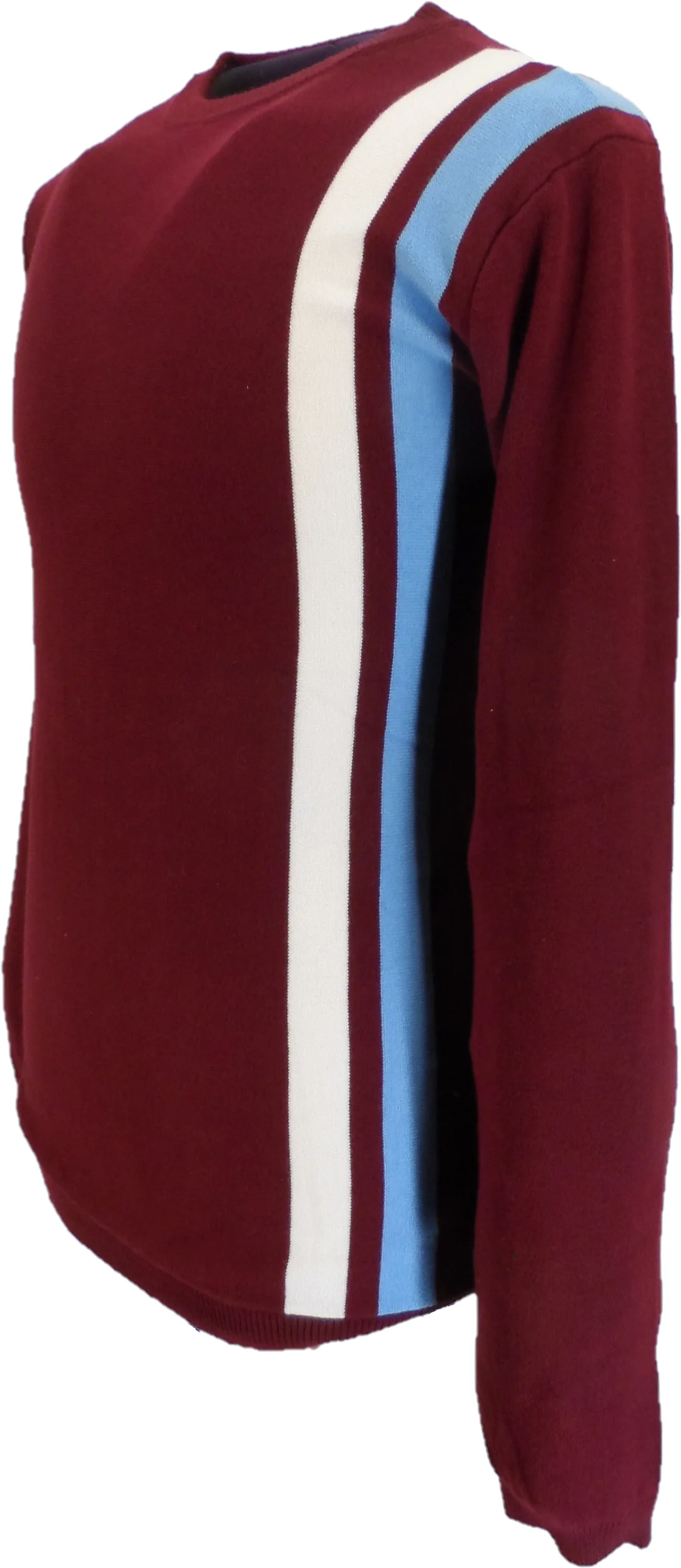 Mens Burgundy Stripe Fine Gauge Mod Racing Jumper - Imagen 3