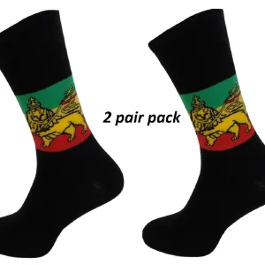 Mens 2 Pair Pack of Lion Of Judah Rasta Retro Socks