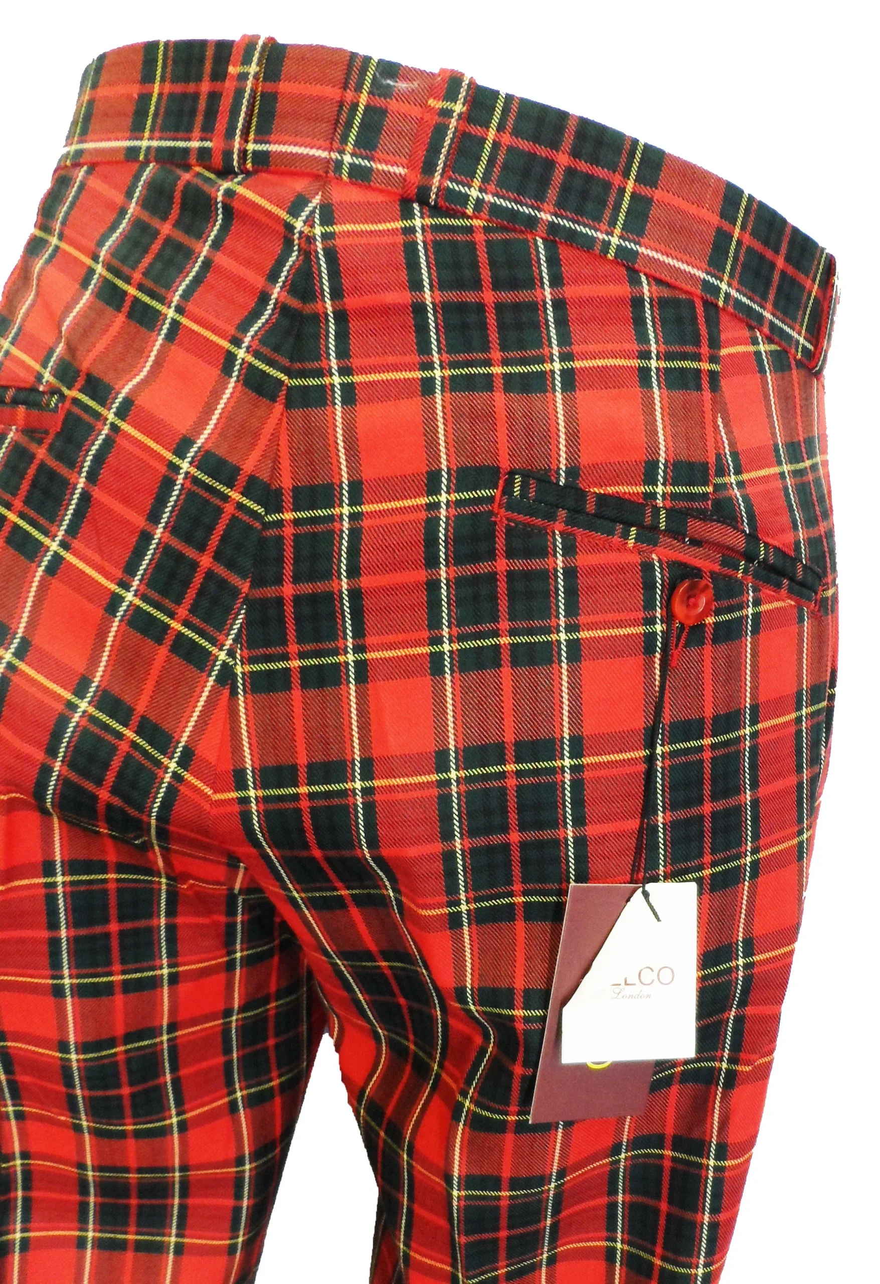 Relco Red Tartan 60S 70S Retro Mod Vintage Sta Press Trousers - Imagen 3