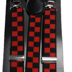 Mazeys Mens 1 Inch Black and Red Checkerboard Braces