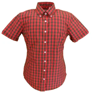 Relco Retro Red Tartan Ladies Button Down Short Sleeved Shirts