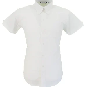Relco Mens  White Oxford Cotton Short Sleeved Retro Mod Button Down Shirt