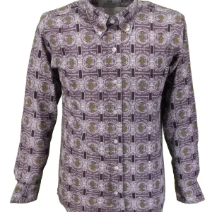 Relco Mens Platinum Purple & Grey Retro Print Shirt