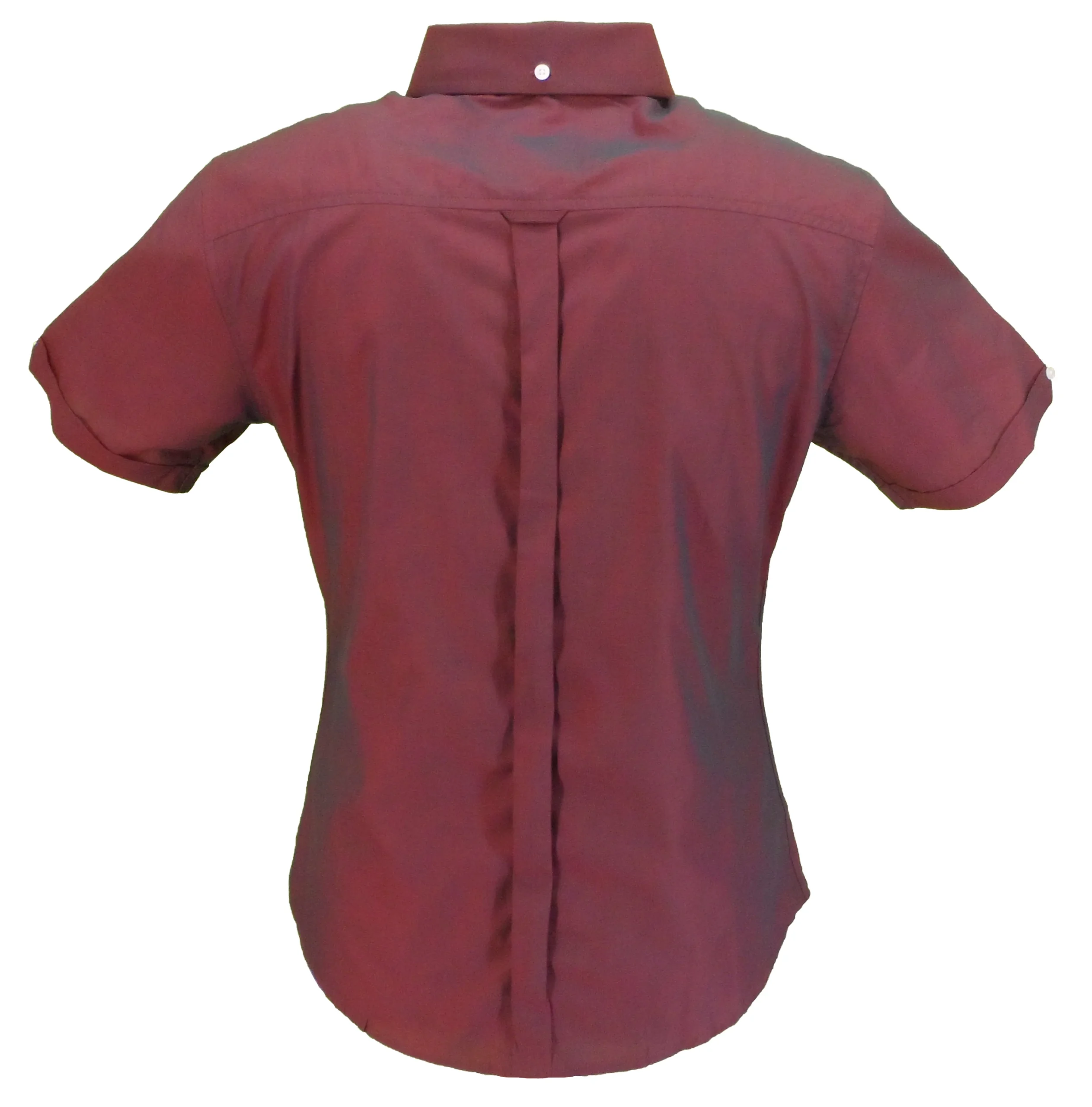 Relco Ladies Burgundy Black Tonic Button Down Short Sleeved Shirts - Imagen 3