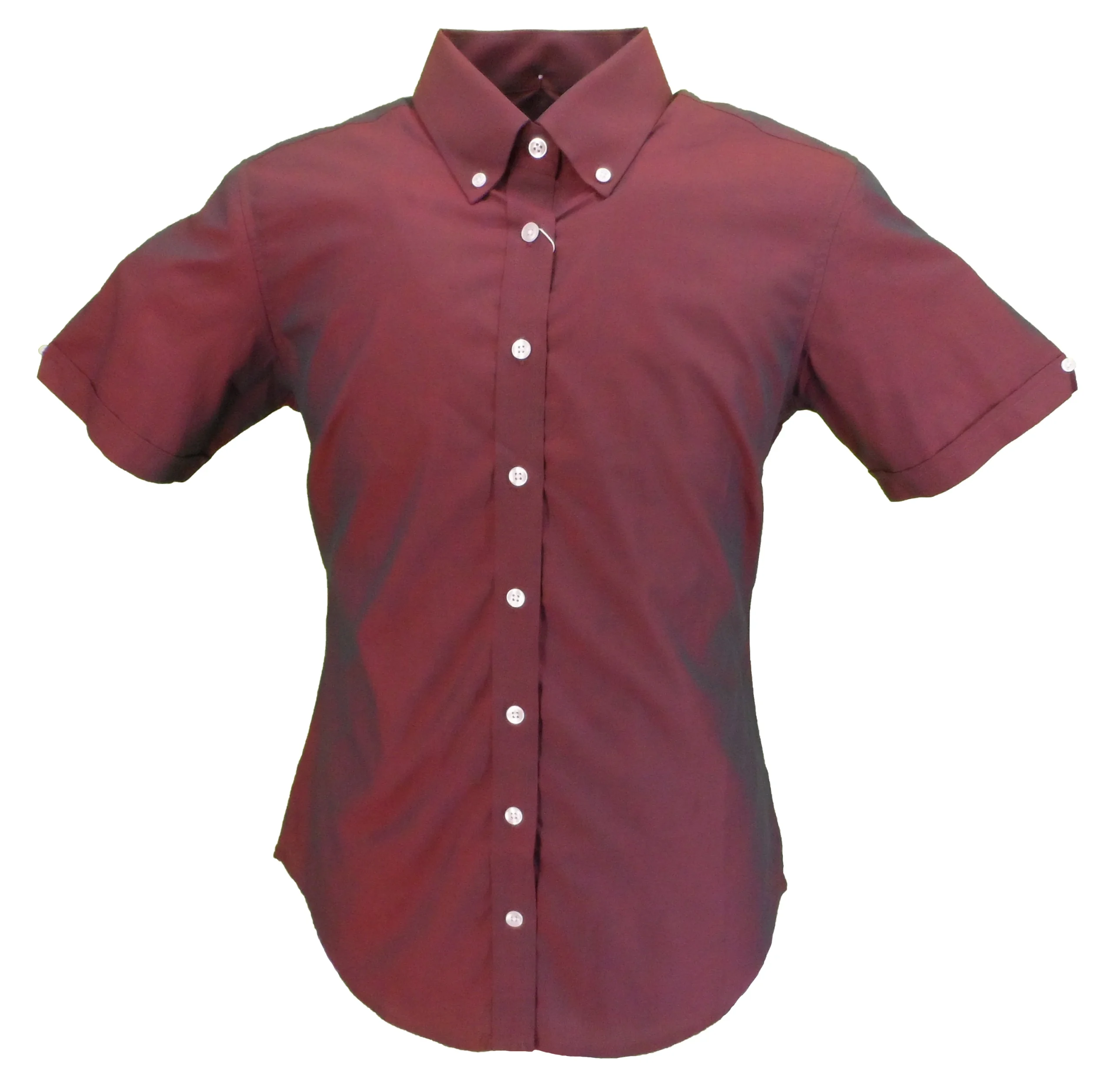 Relco Ladies Burgundy Black Tonic Button Down Short Sleeved Shirts