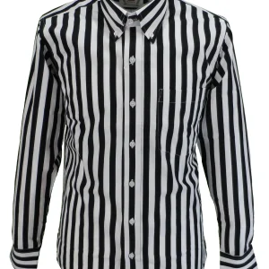 Relco Black & White Stripe Cotton Long Sleeved Retro Mod Button Down Shirts
