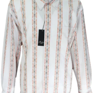 Relco Off White Orange Striped Cotton Long Sleeved Retro Mod Button Down Shirts