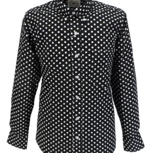 Relco Black/White Polka Dot Cotton Long Sleeved Retro Mod Button Down Shirts
