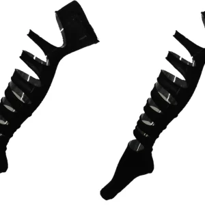 Ladies 2 Pair Pack of Black Ripped Top Over the Knee Socks