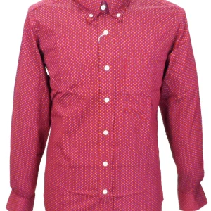 Relco Platinum Red Floral Cotton Long Sleeved Retro Mod Button Down Shirt