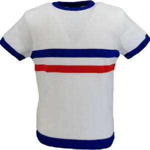 Mazeys Mens White Stripe Ringer Crew Neck T Shirt