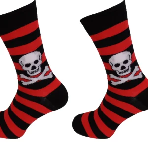 Ladies 2 Pair Red/White Striped Skull and Crossbone Socks