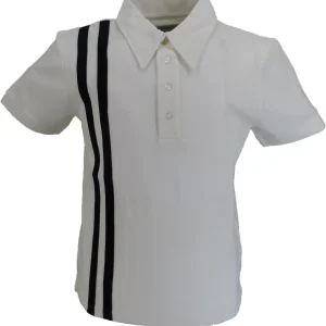 Ska & Soul Mens Ecru Twin Stripe Panel Polo Shirt