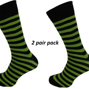 Mens 2 Pair Pack Green and Black Striped Retro Socks