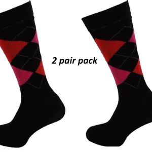 Mens 2 Pair Pack of Black Argyle Patterned Socks