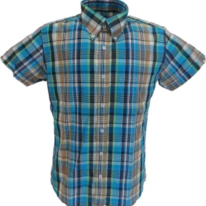 Real Hoxton Mens Sky Blue Check Short Sleeved  Button Down shirts …